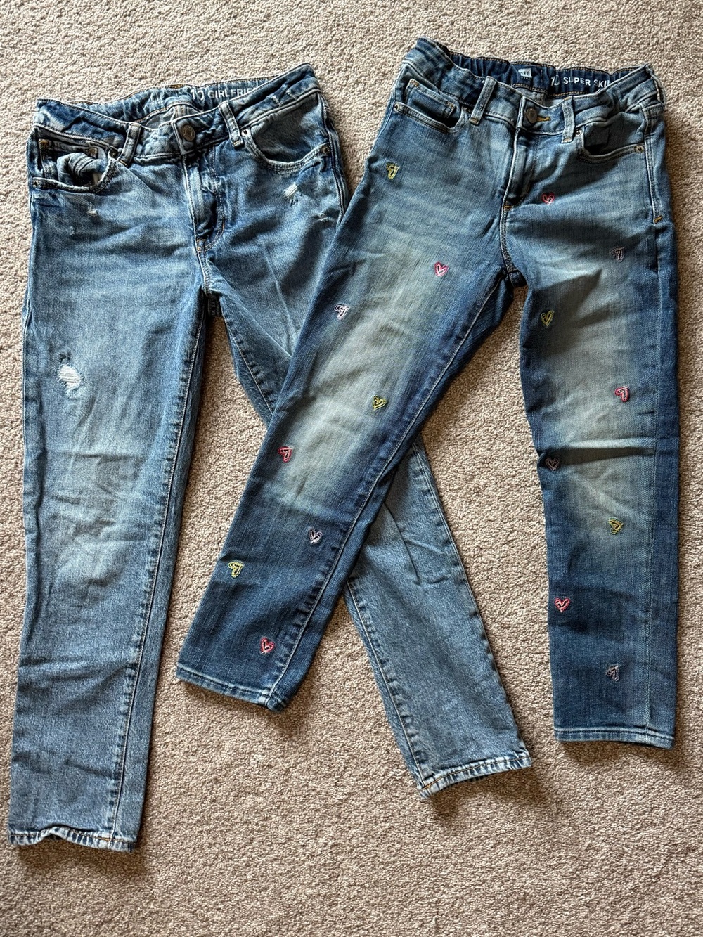 GAP Kids Jeans Lot, Girls Size 10 Skinny Embroidered and Distressed Girlfriend
